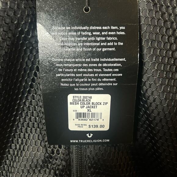 True Religion Jacket Womens XL Black Mesh Color Block Zip Up Jacket NEW - Picture 4 of 13